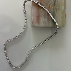 18kt White Gold Plated 3.0mm Round Cubic Zirconia Tennis Necklace 16”